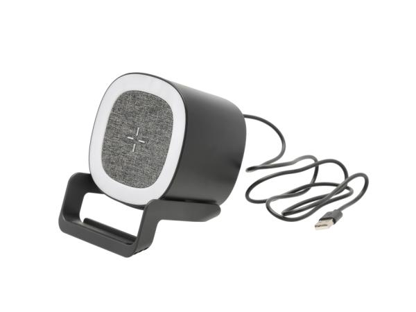 STILL Højttaler, mobiloplader, mobilholder og hyggelampe 4i1, 10,6 x 9,5 x 14,3 cm i sort
